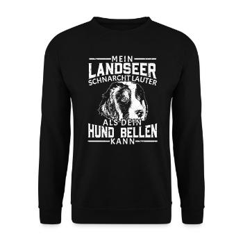 Mein Landseer schnarcht lauter als dein Hund bellt - Unisex Pullover - Schwarz - Vorne - Alina (178cm) & Michal (187cm)