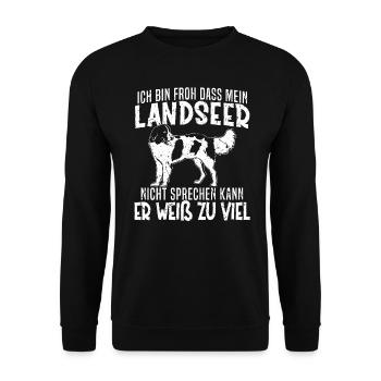 Hund Hunde Hundefreund Mein Landseer weiß zu viel - Unisex Pullover - Schwarz - Vorne - Alina (178cm) & Michal (187cm)