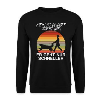 Lustiger Hunde Spruch Mein Hovawart zieht nie - Unisex Pullover - Schwarz - Vorne - Alina (178cm) & Michal (187cm)