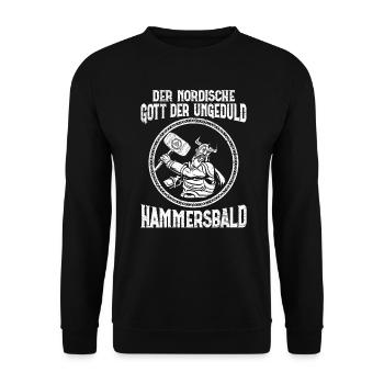 Nordische Gott der Ungeduld Hammersbald Wikinger - Unisex Pullover - Schwarz - Vorne - Alina (178cm) & Michal (187cm)