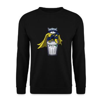 Trash Panda Waschbär Super Racoon mit Mülltonne - Unisex Pullover - Schwarz - Vorne - Alina (178cm) & Michal (187cm)