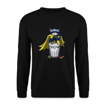Trash Panda Waschbär Superheld mit Mülltonne - Unisex Pullover - Schwarz - Vorne - Alina (178cm) & Michal (187cm)