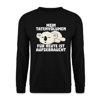 Offizielles Schlafshirt Tatenvolumen Koala Bär - Unisex Pullover - Schwarz - Vorne - Alina (178cm) & Michal (187cm)