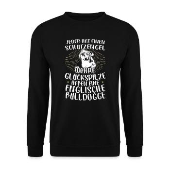 Hundebesitzer Englische Bulldogge Glückspilze - Unisex Pullover - Schwarz - Vorne - Alina (178cm) & Michal (187cm)