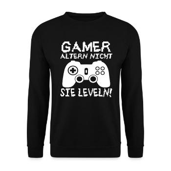 Gamers Don't Age You Level Up Gaming Gamers Gambling - Unisex Sweatshirt - black - Front - Alina (178cm) & Michal (187cm)