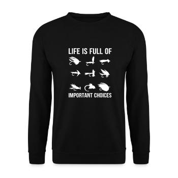 Fisherman Fly Fishing Reel Rod Fishery Tackle Gift - Unisex Sweatshirt - black - Front - Alina (178cm) & Michal (187cm)