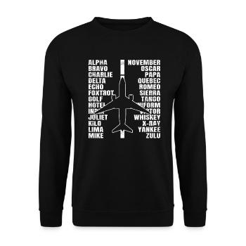 Phonetisches Alphabet Flugzeug Pilot - Unisex Pullover - Schwarz - Vorne - Alina (178cm) & Michal (187cm)