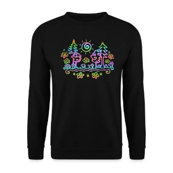 Bunter Wald, Natur, Wandern, Sommer, Sonne, Blumen - Unisex Pullover - Schwarz - Vorne - Alina (178cm) & Michal (187cm)
