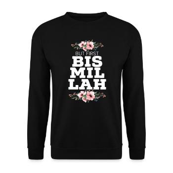 But First Bismillah Allah Proud Muslim - Unisex Sweatshirt - black - Front - Alina (178cm) & Michal (187cm)