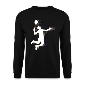 Badminton Retro Badmintonspieler - Unisex Pullover - Schwarz - Vorne - Alina (178cm) & Michal (187cm)
