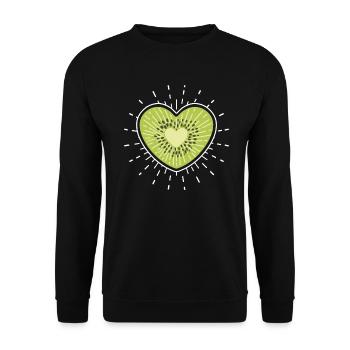 Kiwi Herz Vegan Vegetarisch Gesund - Unisex Pullover - Schwarz - Vorne - Alina (178cm) & Michal (187cm)