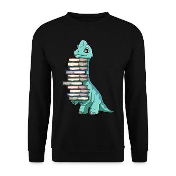 Dinosaurier Bücher Dino Lesen Langhals - Unisex Pullover - Schwarz - Vorne - Alina (178cm) & Michal (187cm)