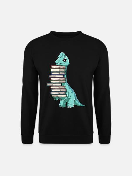Dinosaurier Bücher Dino Lesen Langhals - Unisex Pullover - Schwarz