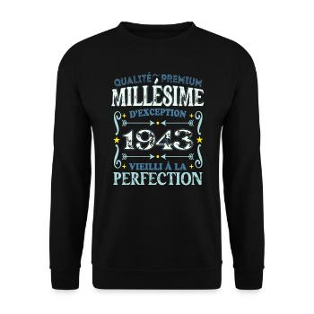 Millésime 1943 année de naissance cadeau humour - Sweat-shirt Unisexe - noir - Devant - Alina (178cm) & Michal (187cm)