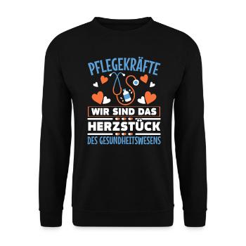Pflegekräfte Sind Das Herzstück - Unisex Pullover - Schwarz - Vorne - Alina (178cm) & Michal (187cm)