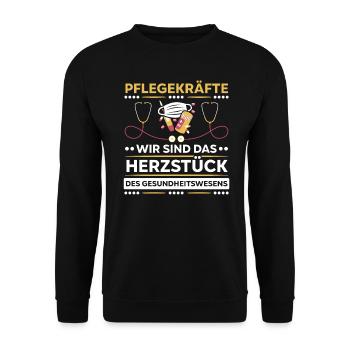 Pflegekräfte Sind Das Herzstück - Unisex Pullover - Schwarz - Vorne - Alina (178cm) & Michal (187cm)