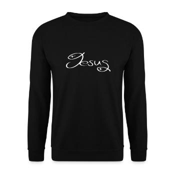 Fisch Jesus schön dezent - Unisex Pullover - Schwarz - Vorne - Alina (178cm) & Michal (187cm)
