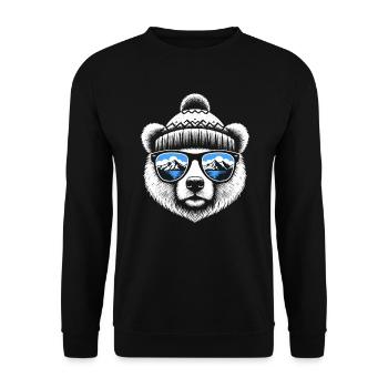 L’ours polaire avec un bonnet tricoté aime le ski et le snowboard - Sweat-shirt Unisexe - noir - Devant - Alina (178cm) & Michal (187cm)