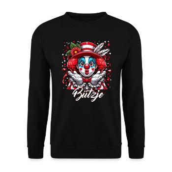 Karneval Köln Kölle Clown Bützje Rut Wiess Alaaf - Unisex Pullover - Schwarz - Vorne - Alina (178cm) & Michal (187cm)