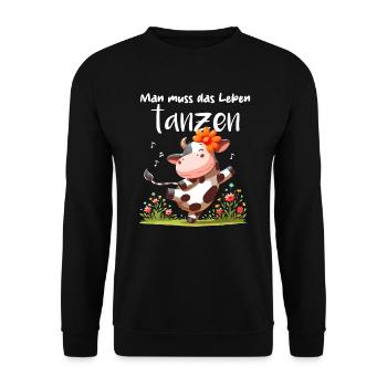 Kuh Tanzen Lebensfreude Blumen Landwirt lustig - Unisex Pullover - Schwarz - Vorne - Alina (178cm) & Michal (187cm)
