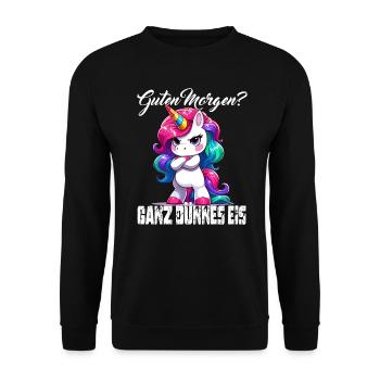Funny Unicorn Morning Grouch Office Colleague Partner - Unisex Sweatshirt - black - Front - Alina (178cm) & Michal (187cm)