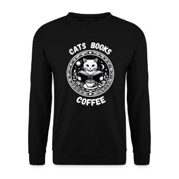 Cats, Books, Coffee, Relaxing, Cats, Mom, Reading - Unisex Sweatshirt - black - Front - Alina (178cm) & Michal (187cm)