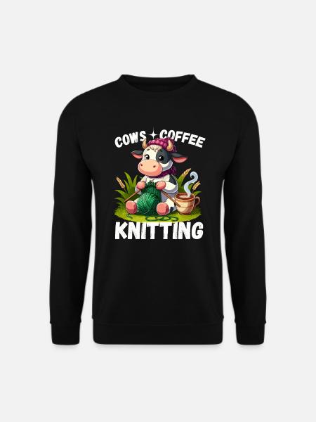 Stricken Kuh Handarbeit Kaffee Wolle Stricknadel - Unisex Pullover - Schwarz