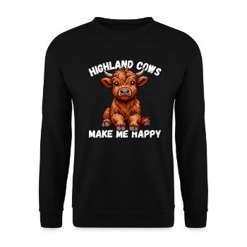 Highland Cow Scotland Beef Happy Cute Country - Unisex Sweatshirt - black - Front - Alina (178cm) & Michal (187cm)