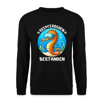 Hippocampe Natation Natation Badge Mer Mignon - Sweat-shirt Unisexe - noir - Devant - Alina (178cm) & Michal (187cm)