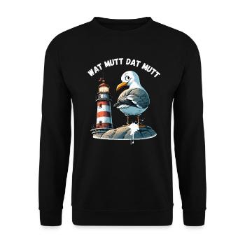 Hamburg Dialekt Möwe Lustig Leuchtturm Norden Fun - Unisex Pullover - Schwarz - Vorne - Alina (178cm) & Michal (187cm)