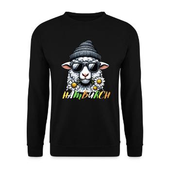 Hamburg Hamburch Schaf Hansestadt Küste Nordsee - Unisex Pullover - Schwarz - Vorne - Alina (178cm) & Michal (187cm)