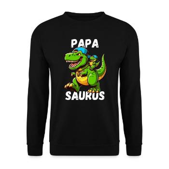 Papa Saurus Dinosaure Fête des Pères Baseball Drôle - Sweat-shirt Unisexe - noir - Devant - Alina (178cm) & Michal (187cm)