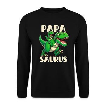 Papa Saurus Vatertag Dinosaurier T-Rex Dad Lustig - Unisex Pullover - Schwarz - Vorne - Alina (178cm) & Michal (187cm)