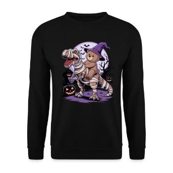Teddy bear riding a dinosaur on Halloween - Unisex Sweatshirt - black - Front - Alina (178cm) & Michal (187cm)