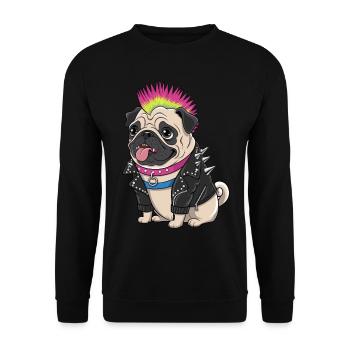 Mops Hundehalter Mops Punk Punker - Unisex Pullover - Schwarz - Vorne - Alina (178cm) & Michal (187cm)