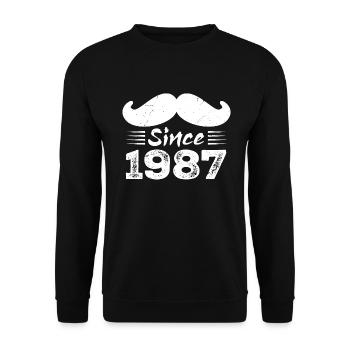 Geschenk zum 37. Geburtstag - Vintage 1987 Schnurrbart - Unisex Pullover - Schwarz - Vorne - Alina (178cm) & Michal (187cm)