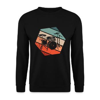 Retro Schlagzeug Drummer Musiker Schlagzeuger - Unisex Pullover - Schwarz - Vorne - Alina (178cm) & Michal (187cm)