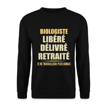 Biologe feiert Ruhestand mit Humor Geschenk - Unisex Pullover - Schwarz - Vorne - Alina (178cm) & Michal (187cm)