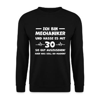 Mechaniker Witziger Spruch 30. Geburtstag - Unisex Pullover - Schwarz - Vorne - Alina (178cm) & Michal (187cm)