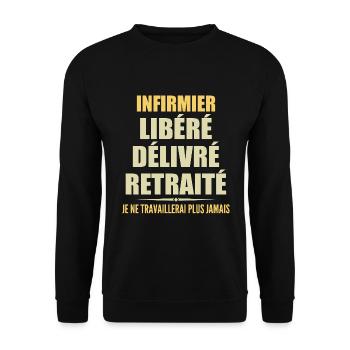 Infirmier célèbre sa retraite avec humour cadeau - Sweat-shirt Unisexe - noir - Devant - Alina (178cm) & Michal (187cm)