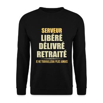 Serveur célèbre sa retraite avec humour cadeau - Sweat-shirt Unisexe - noir - Devant - Alina (178cm) & Michal (187cm)