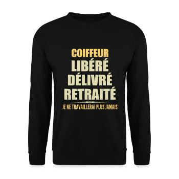 Coiffeur célèbre sa retraite avec humour cadeau - Sweat-shirt Unisexe - noir - Devant - Alina (178cm) & Michal (187cm)