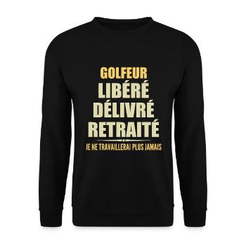 Golfer Celebrates Retirement with Humor Gift - Unisex Sweatshirt - black - Front - Alina (178cm) & Michal (187cm)