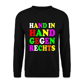 Hand in hand gegen rechts - Unisex Pullover - Schwarz - Vorne - Alina (178cm) & Michal (187cm)