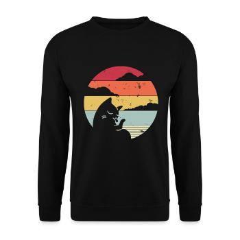 Funny cat in retro style - Unisex Sweatshirt - black - Front - Alina (178cm) & Michal (187cm)