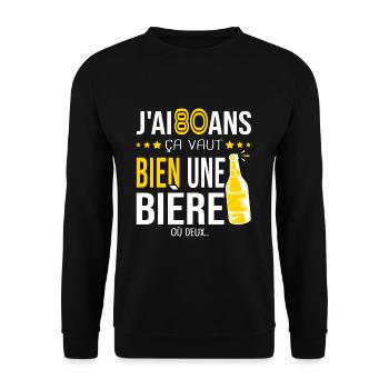 Cadeau d anniversaire 80 ans j ai 80 ans et bière - Sweat-shirt Unisexe - noir - Devant - Alina (178cm) & Michal (187cm)