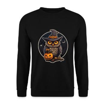 Halloween Eule - Unisex Pullover - Schwarz - Vorne - Alina (178cm) & Michal (187cm)