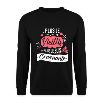 plus je vieillis plus craquante drôle anniversaire - Sweat-shirt Unisexe - noir - Devant - Alina (178cm) & Michal (187cm)