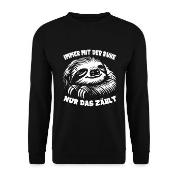 Faultier cool nur keinen Stress immer mit der Ruhe - Unisex Pullover - Schwarz - Vorne - Alina (178cm) & Michal (187cm)