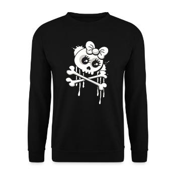 Totenkopf T-Shirt im Cartoon und Graffiti Style - Unisex Pullover - Schwarz - Vorne - Alina (178cm) & Michal (187cm)